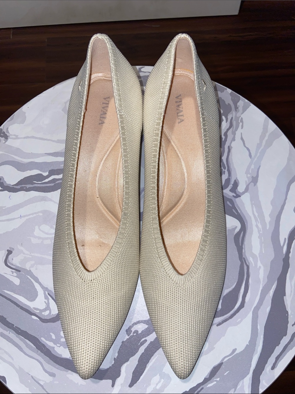 VIVAIA Beige Pointed Toe Knit Kitten Heels Women’s EU 42 US 11